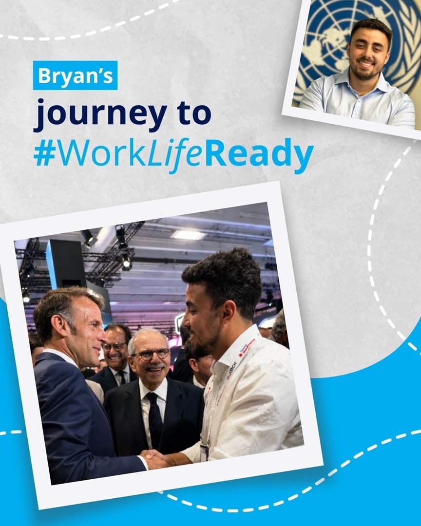 UNGeneva's tweet photo. Moving from potential to opportunity: Bryan Youssef, a 🇱🇧 physician, entrepreneur &amp; innovator, helps thousands of young people to become #WorkLifeReady.

His journey shows what is possible when young people are connected to the skills, support &amp; opportunities to lead. #YouthLead https://t.co/Cppqo4zSrg