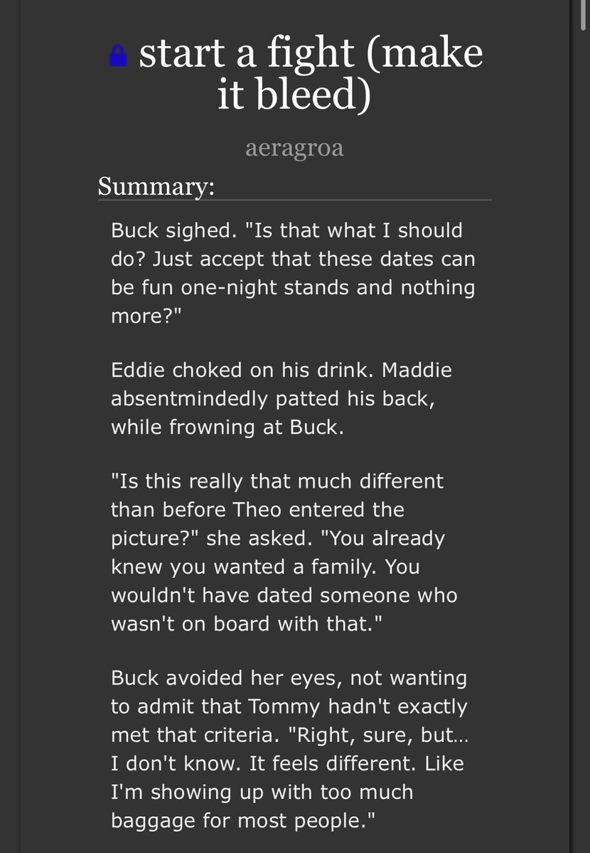 aeragroa's tweet photo. start a fight (make it bleed)

5k words | rated Teen &amp; Up

💥 Maddie makes a joke
💥 Buck overreacts
💥 Eddie starts a fight

🔗: https://t.co/3lcUPJu3vC https://t.co/MH8qBGmSKn