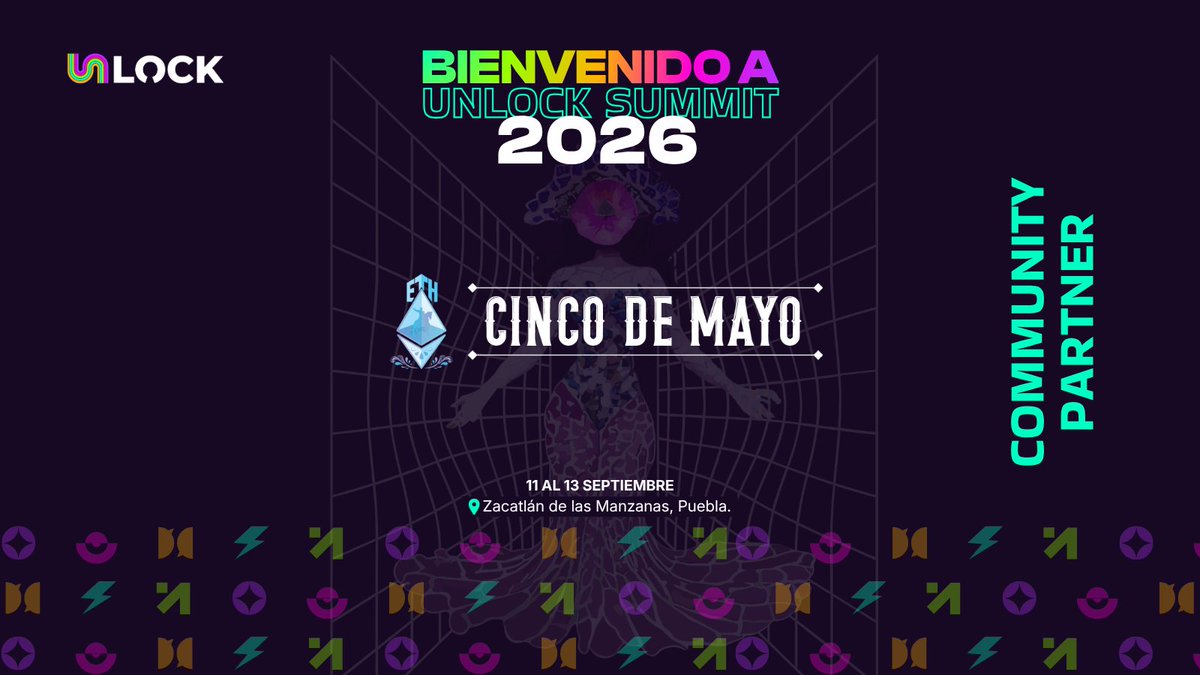 unlocksummit_io's tweet photo. 💜 @ETHCincoDeMayo se suma como Community Partner de UNLOCK Summit 2026

Una plataforma de innovación Web3 que conecta talento, comunidades, startups y protocolos para impulsar educación y adopción, creando oportunidades y soluciones con impacto real

¡Muchas gracias por sumarse! https://t.co/0g6XUQ6fMl