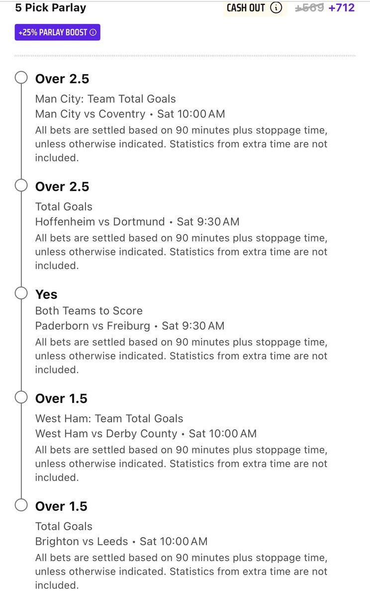ProfitPickz's tweet photo. 🚨⚽️ SATURDAY MORNING SOCCER PARLAY ⚽️🚨

We’re starting Saturday with a 5-leg card 👀💰

🎯 Man City Team Total — Over 2.5
🎯 Hoffenheim/Dortmund — Over 2.5
🎯 Paderborn/Freiburg — BTTS
🎯 West Ham Team Total — Over 1.5
🎯 Brighton/Leeds — Over 1.5

🔥 +712 ODDS

Early games. Big card. Let’s start the weekend with a CASH! 💰⚽️🚀