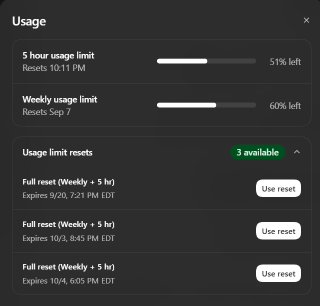 Atoms977's tweet photo. Looks like @OpenAI is being generous with their resets, not gonna hold back on testing Astra. https://t.co/S0uTqw6HJH