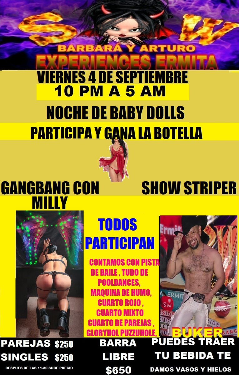 SWEXPERIENCES's tweet photo. Hoy gangbang de Milly y show de Bucker en la pista y en sus mesas reserva al @BIBLIOTECAERMIT 5561443446 https://t.co/iaXZyWRacS