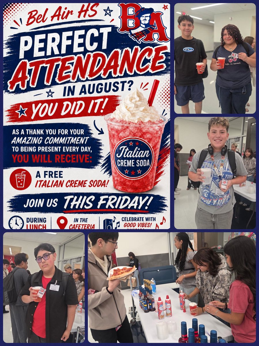 eromero_BAHS's tweet photo. Great habits start in August! Loved celebrating our students with perfect attendance today🗓 Showing up is the first step to success. Keep bringing that energy, Highlanders! ❤️ @BelAirHigh #StudentSuccess #Perfectattendance @YsletaISD https://t.co/YLV1CwUrkb