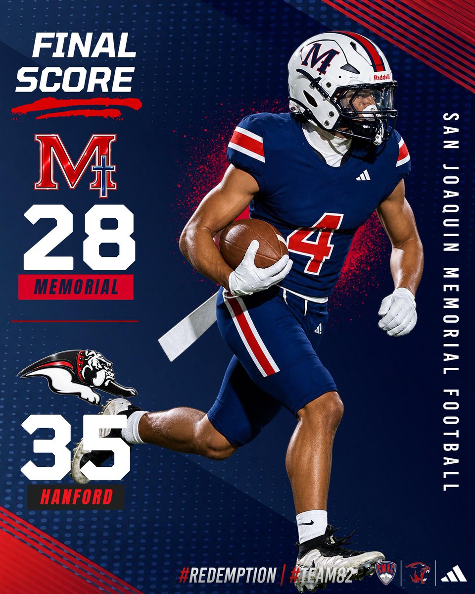 SJMgridiron's tweet photo. Final from Hanford.
Next Game: Holy Bowl LX (9/12/26)
#SJMFootball | #Team82 | #Redemption https://t.co/MCuB3P8zsD