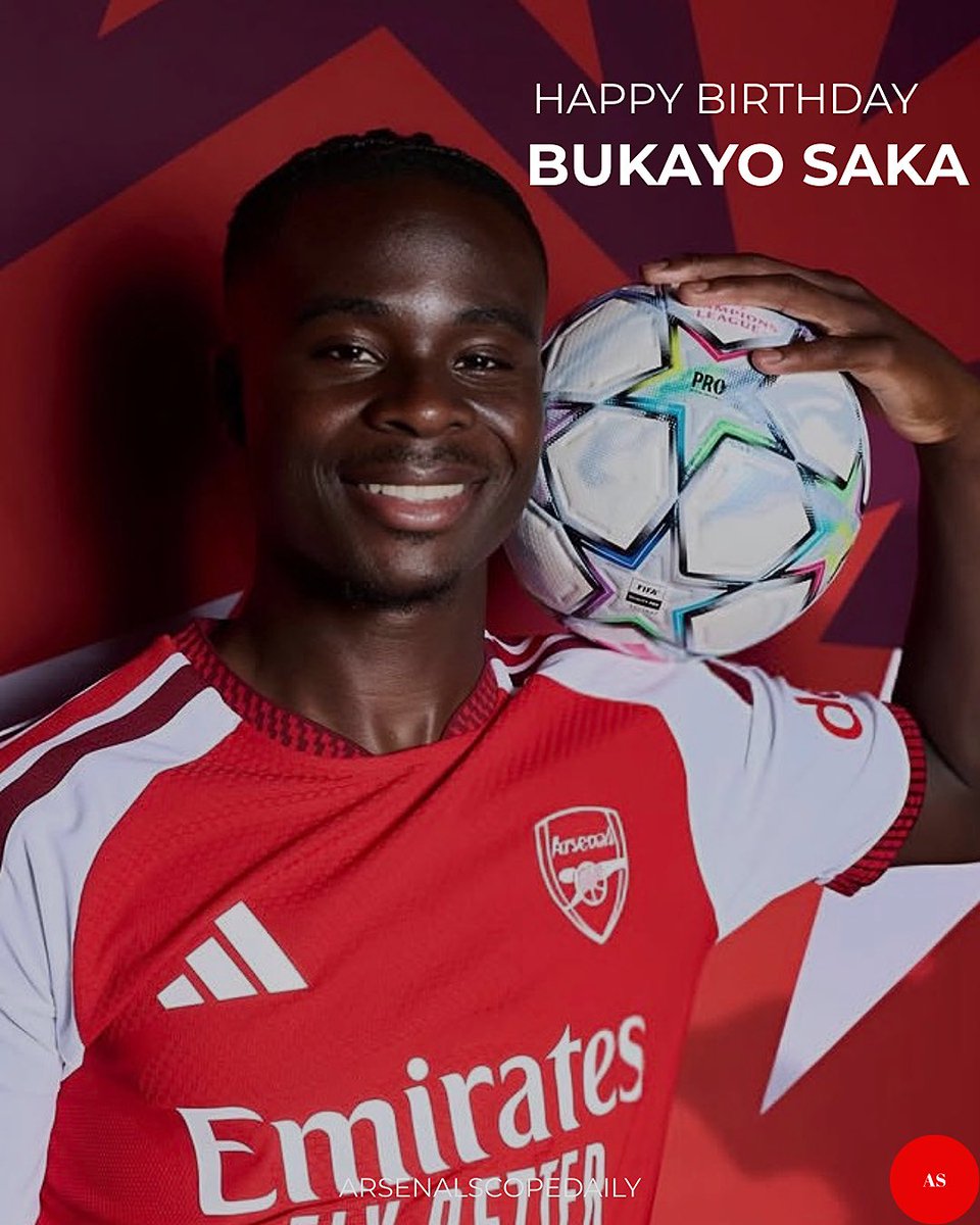ArsenalScopeX's tweet photo. Happy birthday to our Starboy! 🌟❤️

Another year of magic, goals, assists and unforgettable moments in red and white.

Have a brilliant one, Bukayo! 🎂❤️🤍

#Arsenal #BukayoSaka #Starboy #AFC https://t.co/5xhua3cqyZ