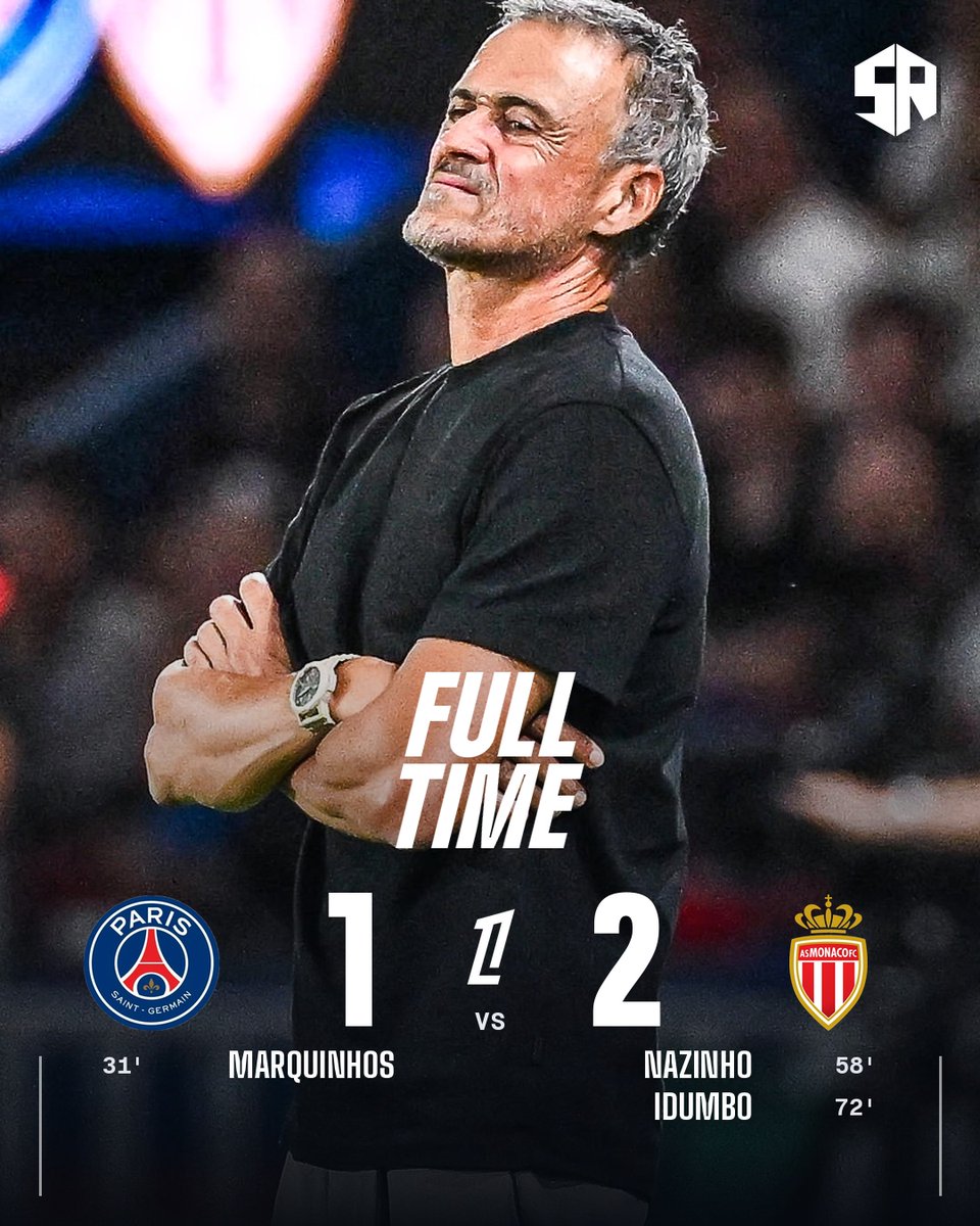 SPORTSverse2k26's tweet photo. FT: PSG 1-2 Monaco 🔴⚪

⚽ Marquinhos 31'
⚽ Nazinho 58'
⚽ Idumbo 72'
▪️ PSG winless in 3, sat 12th
▪️ Monaco's 3rd win in a row
▪️ 3rd straight over PSG
▪️ Top of Ligue 1, +2 on Lyon &amp; Lille
#Ligue1 https://t.co/aaD8ZTn08P