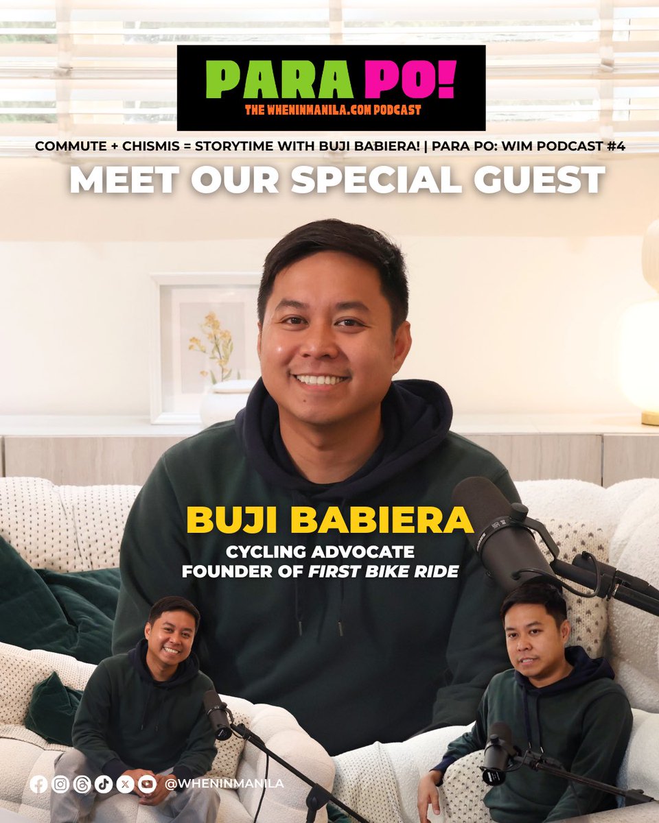 WhenInManila's tweet photo. Commute + Chismis = The ultimate storytime! 🚴‍♂️✨

We’re joined by Buji Babiera (Founder of First Bike Ride) on Episode 4 of "Para Po!: The When In Manila Podcast" to talk all things cycling, commuting in Metro Manila, and advocacy.

Catch the full episode on September 7, 7pm! 🎙️ https://t.co/XLl2wjcIhI