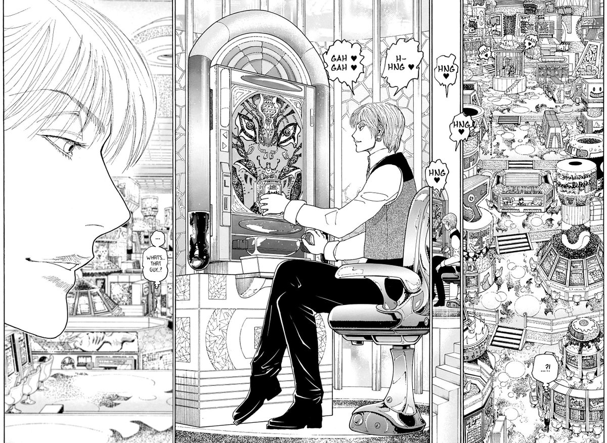 ProtoAxel's tweet photo. #HXH420 I love that Togashi referenced 'The Bog' pachinko machine from Kaiji, it's sound effects and the can magnet technique Sakazaki used. What a way to end this batch, peak mentioning peak. https://t.co/WlUHmoK23k