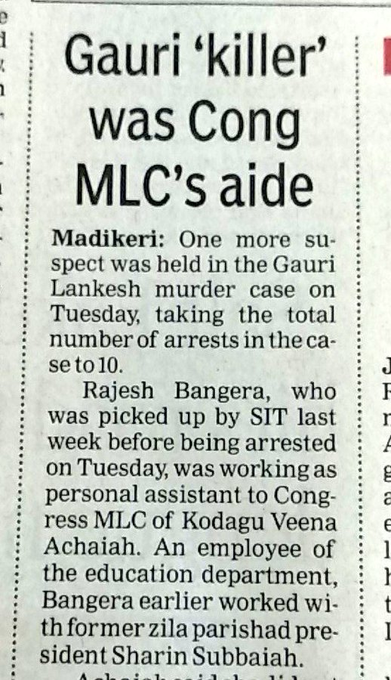 rishibagree's tweet photo. Repeat with me 100 times:    
Gauri Lankesh killer was a Congress MLC's man https://t.co/WooUC69Cgd