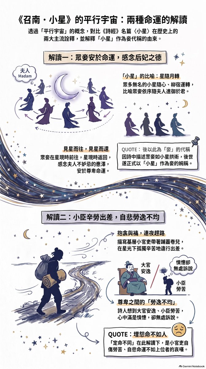 ionic_guan's tweet photo. #思無邪# 《詩經·召南·小星》

嘒彼小星，三五在東。
肅肅宵征，夙夜在公。
寔命不同。

嘒彼小星，維參與昴。
肅肅宵征，抱衾與裯。
寔命不猶。 https://t.co/0s37yGPVDN