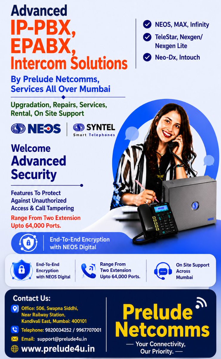 NetcommsPrelude's tweet photo. , We Support &amp; Sell Entire Range Of SYNTEL Telecom Products Since Two Decades https://t.co/94zivuNfrC #IPPBX #EPABX #PreludeNetcomms #IntercomSystem #OnSiteSupport
1w https://t.co/OTzR0Rk54b