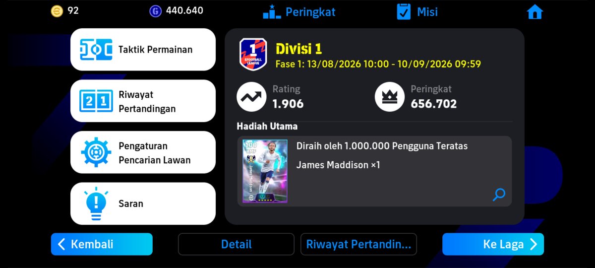 PixmaInkE400's tweet photo. Season paling susah sih ini. Ubah2 formasi mulu karena g nemu yg cocok. 
Tapi tetap div 1 🗿 https://t.co/Dh31tTXs62