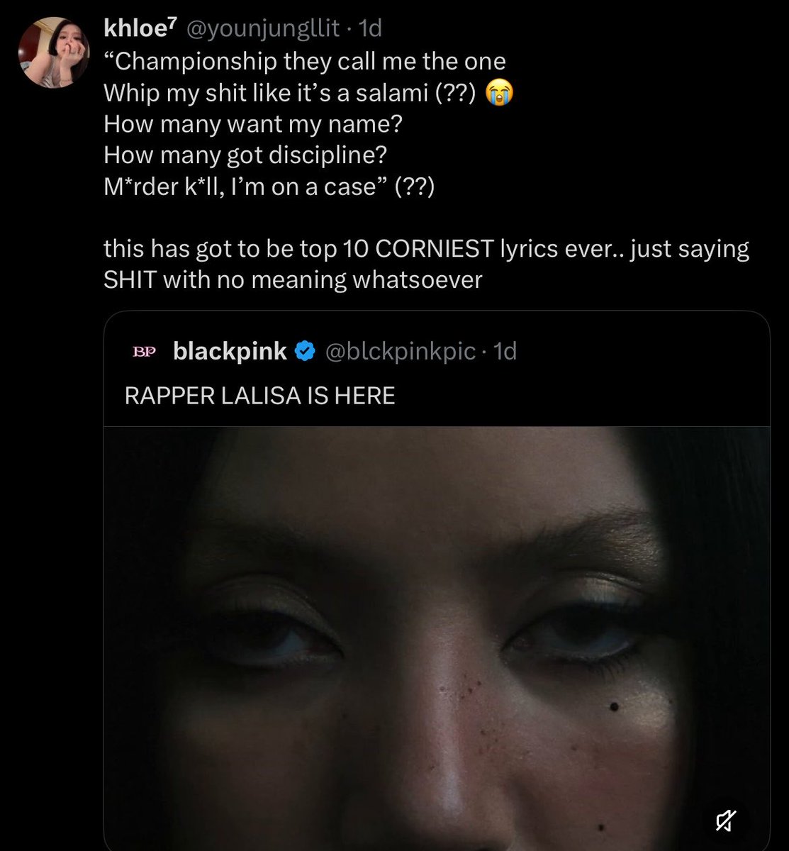 spicevilles's tweet photo. even armys know lisa’s rap verse word for word 😭 https://t.co/A0uP5tMcf3