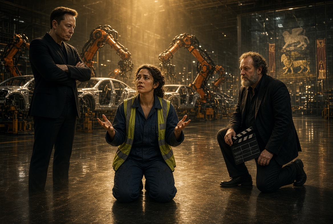 overton_stephan's tweet photo. MEASURE FOR MUSK (So must Alex Gibney be measured! )
After Shakespeare, Measure for Measure, Act 5, Scene 1:

A woman kneels:  Mariana of the factory floor. She speaks for a man the film festival has already weighed:

MARIANA
“They say best men are moulded out of faults, And, for the most, become much more the better. For being a little bad: so may this maker,
Who swears a picture cannot stand as true,
Yet hangs four hours of judgment on a man
He would not sit to hear. Oh what cold virtue keeps the Lido reef, Lend but a knee.
If every film be drawn through private eyes,
Through history, and humour, and the heart
That chose the tale before the tale was told,
Then call it what he called it: not the truth,
But one man’s measure. Mercy is the rest.
He has said as much himself.”

“Objectivity is dead. There’s no such thing as objectivity. When you’re making a film, a film can’t be objective.”
Alex Gibney, to David Poland, Melbourne International Film Festival. And again, on camera, EnergaCAMERIMAGE, Toruń, 2022:
the idea of an objective documentary is “a myth.”
“Everyone brings a point of view. Bias is inevitable.”

Mariana of the shop floor continues:
“So may the man he measured.
So may the man who measured him.”
Measure still for measure.🤷🏻‍♂️