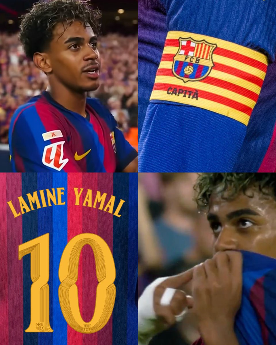 InvictosSomos's tweet photo. ¡¡LAMINE YAMAL YA ES CAPITÁN!! Según la información de Mundo Deportivo, Lamine Yamal será uno de los capitanes del FC Barcelona durante la presente temporada. El reporte indica que Hansi Flick eligió a Raphinha y Pedri como sus capitanes principales. Y luego, por decisión de la plantilla, Frenkie de Jong, Eric García y Lamine Yamal se sumaron al grupo de jugadores que pueden portar el gafete. 

Sí, con apenas 19 años de edad, El Elegido ya es campeón de la Eurocopa, ya es campeón del mundo, ya es tricampeón de Liga de España, ya es bicampeón de Supercopa, ya es campeón de Copa del Rey, ya estuvo cerca de ganar el Balón de Oro, ya porta el icónico 10 de Lionel Messi y, ahora, ya es uno los capitanes del Barça.

Un inicio de carrera sin precedente alguno.

LAMINE YAMAL ES LO NUNCA ANTES VISTO.