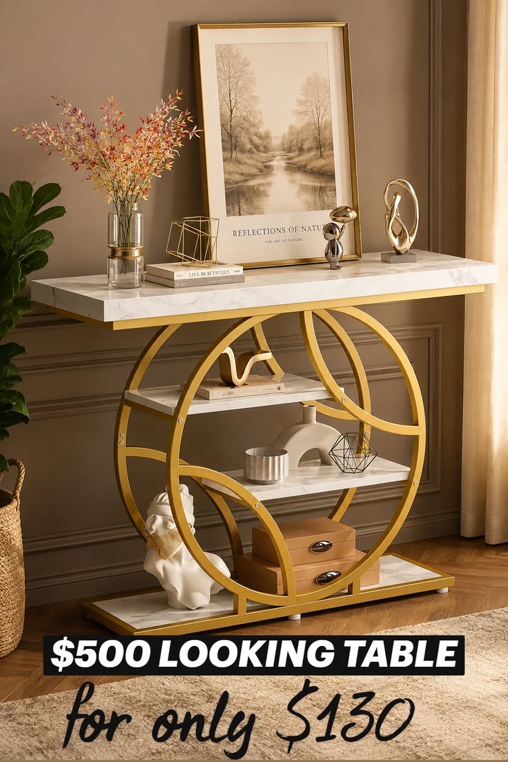 FindsIdeaStyles's tweet photo. Looks Like a $500 Designer Table, But It’s Under $130.Luxury for less: This elegant marble-look gold console table has the designer feel of a $500 statement piece without the high-end price tag.

Get one yours now! https://t.co/Oxm0hXAZmL https://t.co/S8uJ5XtGqY
