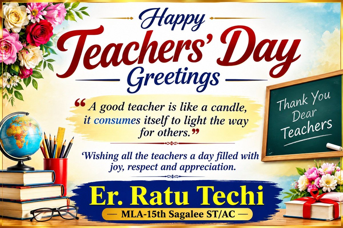 ratutechi123's tweet photo. Happy Teachers’ Day!

On this special occasion, I extend my heartfelt greetings to all teachers who tirelessly shape young minds, inspire dreams, and build the foundation of a better society.

Your knowledge guides, your wisdom inspires, and your dedication shapes the future.

Wishing all teachers a very Happy Teachers’ Day!