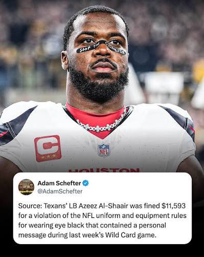 JaguarGator9NFL's tweet photo. Azeez Al-Shaair was fined $12,000 for saying genocide is bad https://t.co/xgXSB6Z4OY