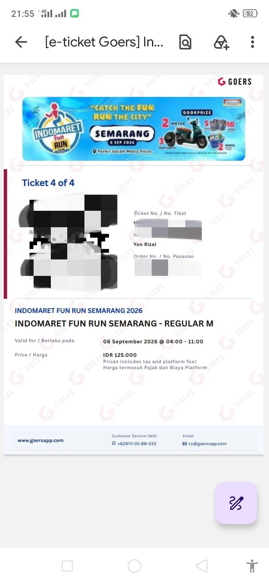 ryansyah051's tweet photo. ‼️ WTS Jual Tiket Indomaret Fun Run 2026 - Semarang⚡ 

🎟️ Ready 4tix
📆 6 Sep 2026
💵 @ 135k/tix

❎ No COD berhalangan hadir
✔️ Trusted 100% | Incld Surat Kuasa | Bisa kirim eticket duluan

📩 DM / WA
0851-7687-0521

t. wtb beli race pack jersey rpc smg #zonauang #zonajajan https://t.co/L4VMh1OUhU