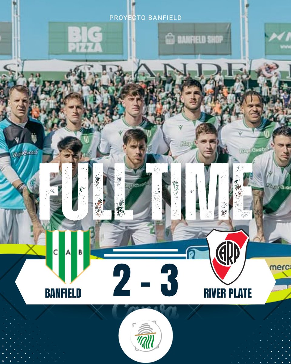 PBanfieldOK's tweet photo. Final en el Florencio Sola. 🏁

Banfield cayó 3-2 ante River, dejando todo hasta el último minuto. A seguir, Taladro. 💚🤍

#Banfield #ProyectoBanfield #VamosTaladro https://t.co/hpipAqaZPB