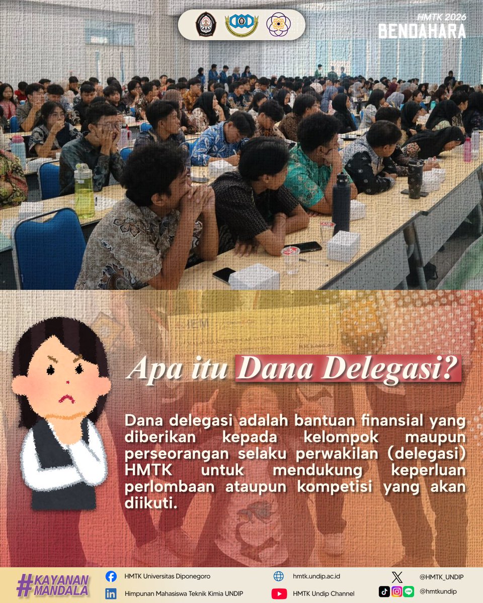 HMTK_UNDIP's tweet photo. [DANA DELEGASI HMTK 2026]

Halo, warga Teknik Kimia!

Dana Delegasi HMTK 2026 telah dibuka! Bagi yang ingin mengajukan Dana Delegasi HMTK dapat segera mengisi form registrasi pada laman:
https://t.co/ujv1r2VzBJ 
https://t.co/PB7Y8oRIlr https://t.co/zElAVlP2rb