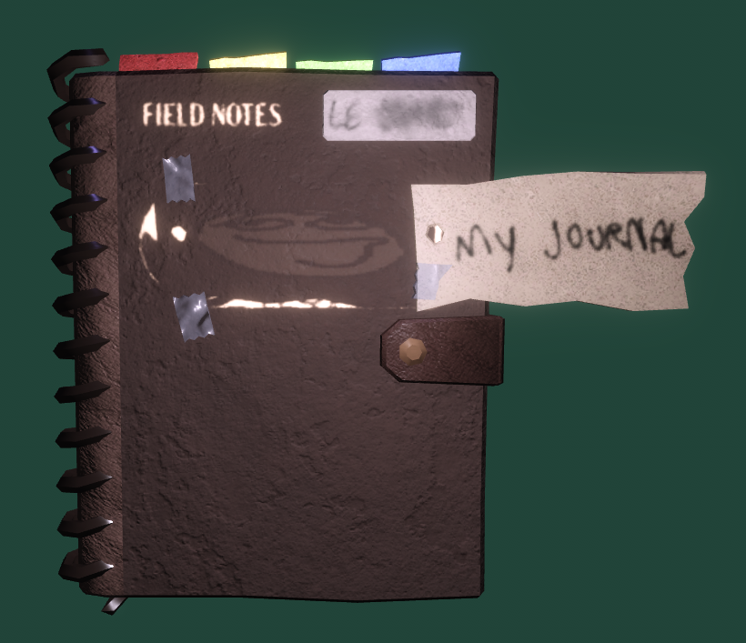 Chezman222's tweet photo. #doorsroblox behind the tape on the journal is a clueless face. https://t.co/BM3LcWsyxY