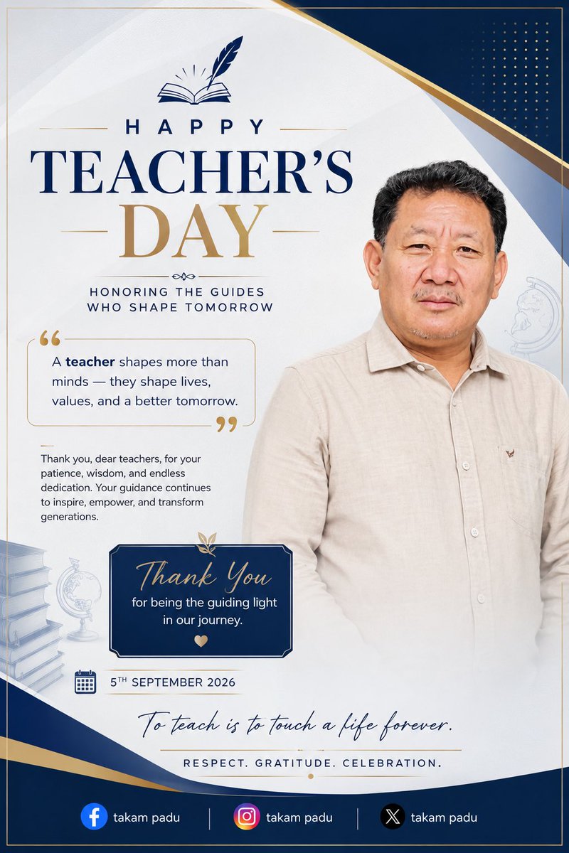 TakamPadu's tweet photo. ℍ𝕒𝕡𝕡𝕪 𝕋𝕖𝕒𝕔𝕙𝕖𝕣’𝕤 𝔻𝕒𝕪! 📚✨

Grateful to all the teachers who inspire, guide, and shape lives with knowledge, wisdom, and compassion. Your lessons go far beyond the classroom they shape our future. 

Respect • Gratitude • Inspiration

#HappyTeachersDay https://t.co/K6z8FtUhwL