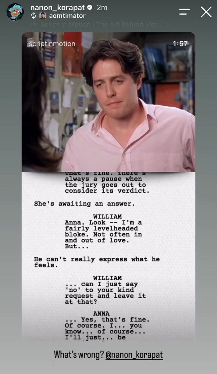 Ohmlotusnnn's tweet photo. Oh one of my favorite movie Notting Hill. Sometimes we say No not because we don’t love someone, but because we love them enough to be terrified of losing them. 

“I’m also just a girl, standing in front of a boy, asking him to love her.”

😭😭😭Why P Aom passed this to Non? https://t.co/us9wkpnqqg