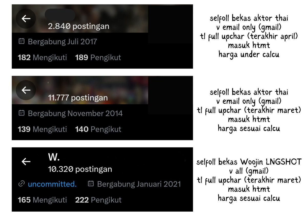 mewrnich's tweet photo. wts acc rp selfoll bekas pemakaian pribadi, masuk htmt, gak pernah sus, sisanya liat spek di pict 

#zonauang #bealanja wtb akun selfol https://t.co/w22NPgPZNE