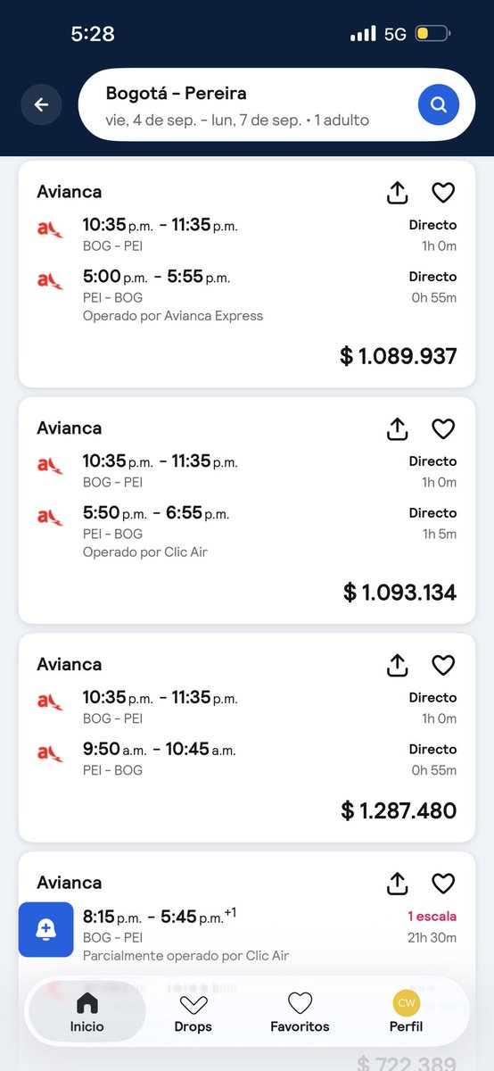 LeonardoHuertaG's tweet photo. Por cual aerolínea viajarías de Bogotá a Pereira (tan afectada por la naturaleza implacable)? “Al caído caerle”

@avianca ($1’090.000) ❤️
@LATAM_CO ($2’005.000) 🔄 https://t.co/DzNPDlpXp4