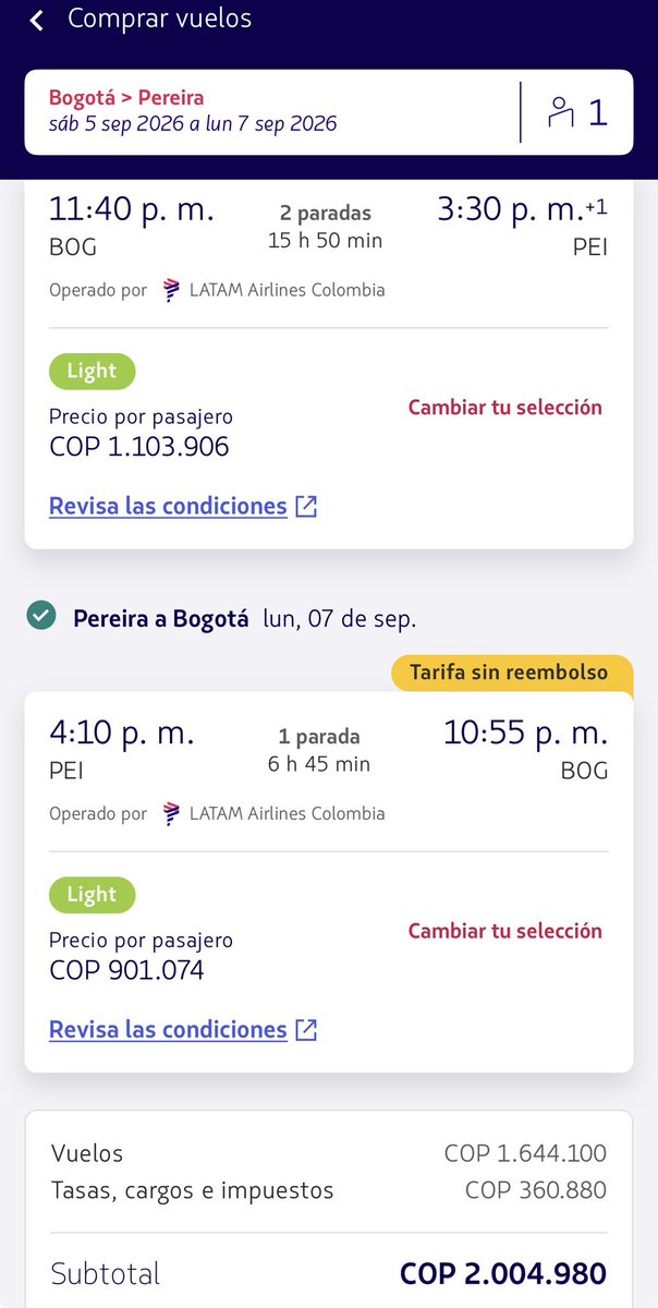 LeonardoHuertaG's tweet photo. Por cual aerolínea viajarías de Bogotá a Pereira (tan afectada por la naturaleza implacable)? “Al caído caerle”

@avianca ($1’090.000) ❤️
@LATAM_CO ($2’005.000) 🔄 https://t.co/DzNPDlpXp4
