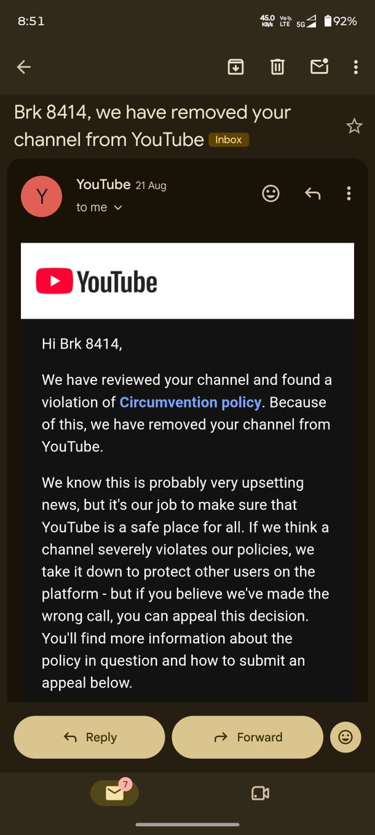 techdivakarshah's tweet photo. Dear @TeamYouTube, It has been several hours since you asked me to follow you so that you could DM me regarding my terminated channel. I followed you immediately and replied, but I still haven’t received any DM or further response.
My channel “Stoic Vichaar Motivation” was terminated for “Circumvention Policy,” even though I have never intentionally violated or bypassed any YouTube termination or restriction. I submitted an appeal, but it was rejected.
I genuinely believe my channel was terminated by mistake, and I am now feeling completely helpless and ignored. I kindly request that you investigate my case thoroughly and escalate it to your specialists for a proper manual review.
I have always worked honestly on YouTube and followed the platform’s policies. Please give me one fair opportunity to clarify this situation and review my channel.
Channel: https://t.co/wTihJwEG5L⁠�
@TeamYouTube, please don’t ignore my case. I sincerely need your help. 🙏