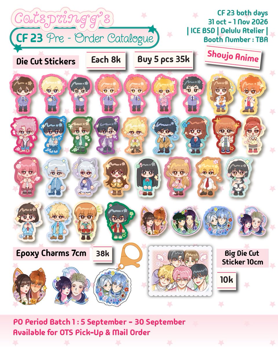 catspringgg's tweet photo. {🔁&amp;💓 are appreciated ⸜(｡˃ ᵕ ˂ )⸝♡}

Catspringg’s PO catalogue is here !   #comifuro23 #cf23 

ꕤ OTS Pickup PO Period 5-30 sept 2026 
ꕤ  💌 Mail Order period 5 sept - 15 Nov 2026 
PO link on threads 🔗 

{1/2}
ꕤ shoujo, frieren, apothecary diaries https://t.co/WHnNjG9aln