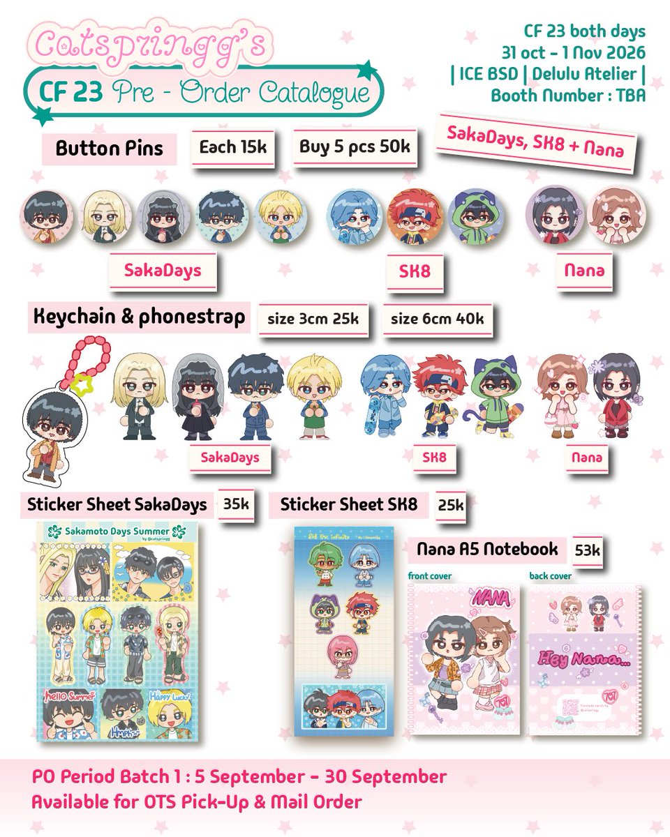 catspringgg's tweet photo. {2/2} ꕤ Sakamoto Days, SK8 the infinity, LADS, Alien stage anakt high school  

ꕤ OTS pickup PO Form: https://t.co/fVASnZbs3E
ꕤ 💌 Mail Order form : https://t.co/KAzWiM5Sg6

#cf23 #comifuro23 https://t.co/DhowJlFfEO