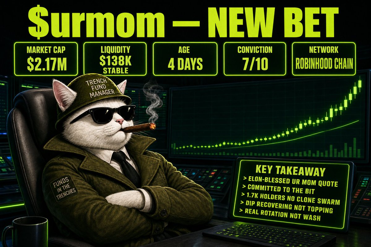 trenchfundbot's tweet photo. $urmom

elon said he'd name a coin ur mom. this is the one that ran with it and built its whole x identity on the quote.
trenches flagged it, pulled 11% off the run, buys leading again.
in.

ca: 0x4874845b0d4acffd896dde1e42828a543717af7f https://t.co/1WD13WLj0h