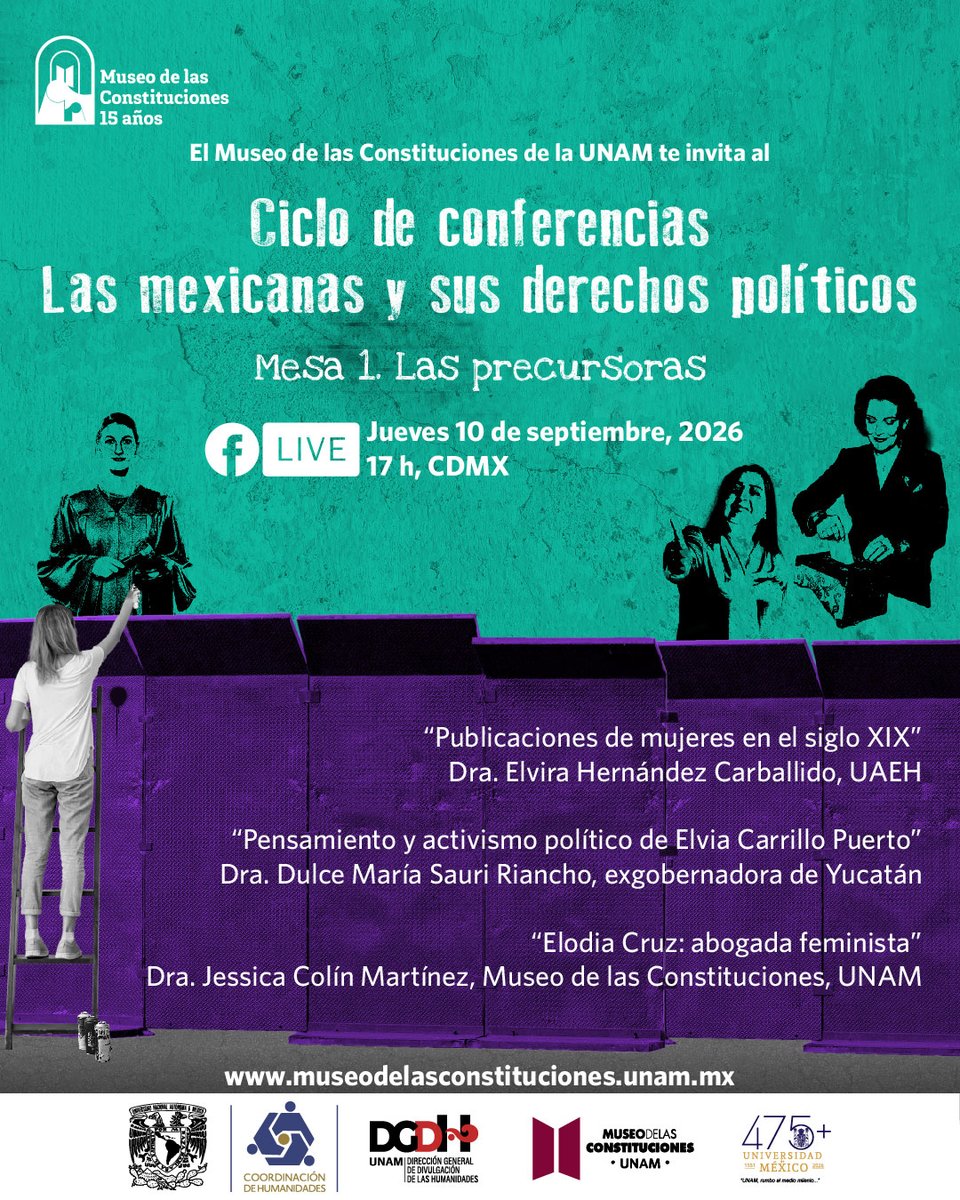 MConstituciones's tweet photo. ¿Quiénes fueron las precursoras de los derechos políticos de las mujeres en nuestro país? Con Elvira Hernández Carballido, Dulce María Sauri Riancho (@DulceSauri) y Jessica Colín conoceremos esas historias.
🗓️ Jueves 10 de septiembre, 17h
FBlive 🔴 https://t.co/GJzkXSCPd2
#MuCo15 #AhoraTeToca