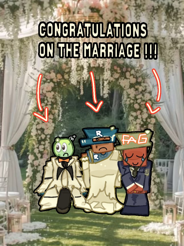 lazy_creator2's tweet photo. 🌈 :

CONGRATULATIONS ON LE #MARRIAGE @T4UNT_XD , @ReportageGuyDOD N @Flashbangpunch !!! I HOPE YOU THREE GOT DIVORCED LATER OR SOON AS POSSIBLE ❤ https://t.co/ZumI0yVhDI
