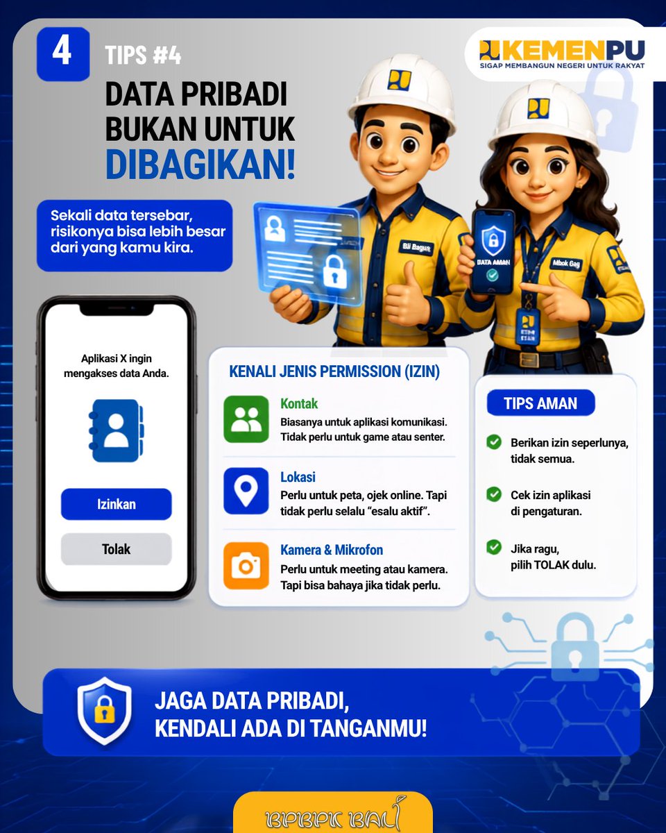 pu_ck_bali's tweet photo. Halo semeton BPBPK Bali!
Di era digital, keamanan bukan hanya soal teknologi. Kebiasaan sederhana yang kita lakukan setiap hari juga berperan besar dalam melindungi akun dan data pribadi. #pu608 #sigapmembangunnegeriuntukrakyat #bpbpkbalisigapmembangunbali #cybersecurity https://t.co/qmIaedv5lC