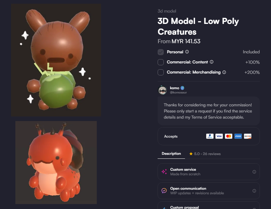 komosaur's tweet photo. my 3d model creature service on vgen is open again starting from only $35 ^_^ 

RTs appreciated https://t.co/YlEJUm7LhM