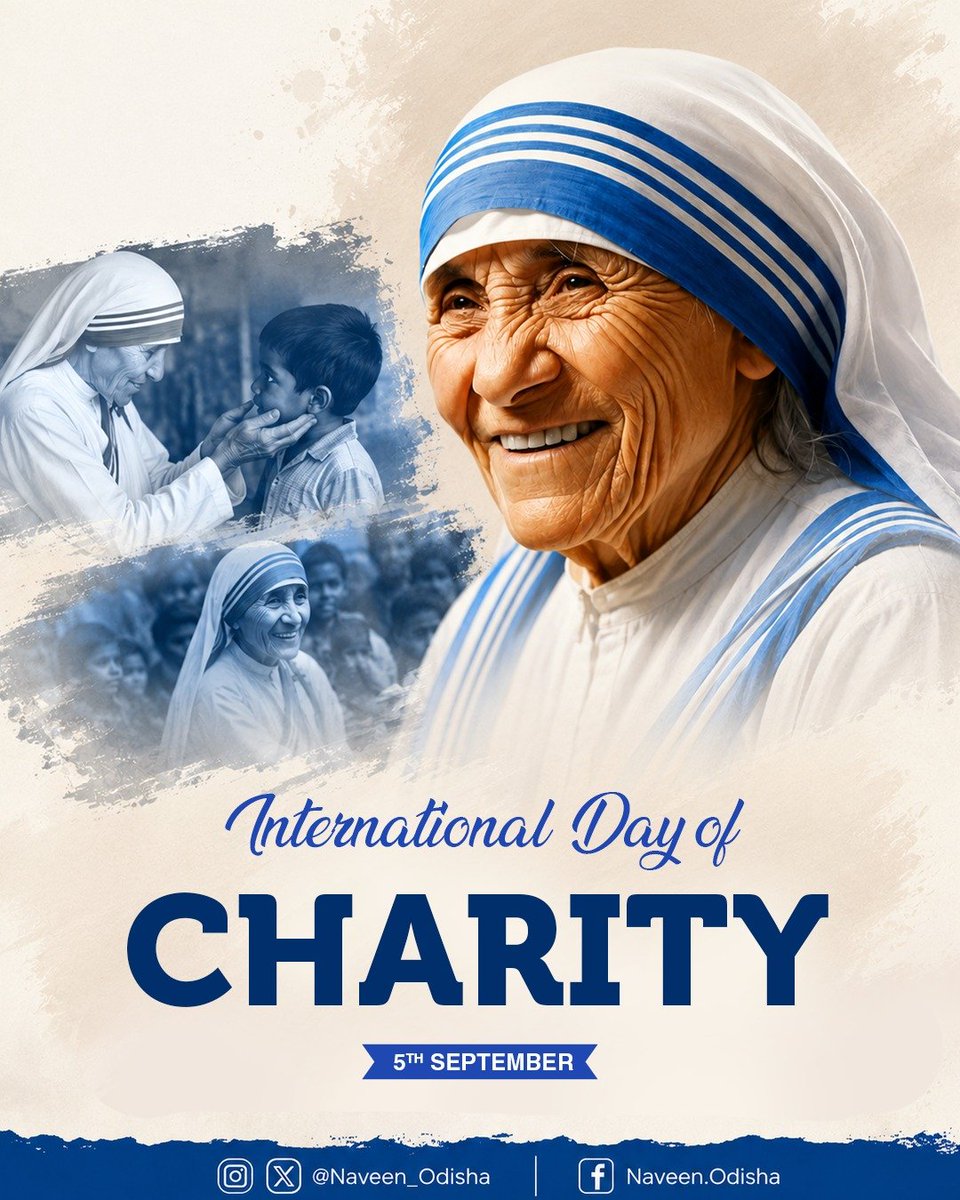 Naveen_Odisha's tweet photo. Humble tributes to Bharat Ratna awardee #MotherTeresa on her death anniversary, observed as #InternationalDayOfCharity. On this occasion, let us renew our pledge to dedicate ourselves for the marginalised and weave together a more humane and inclusive world. https://t.co/dSQflAZHXH
