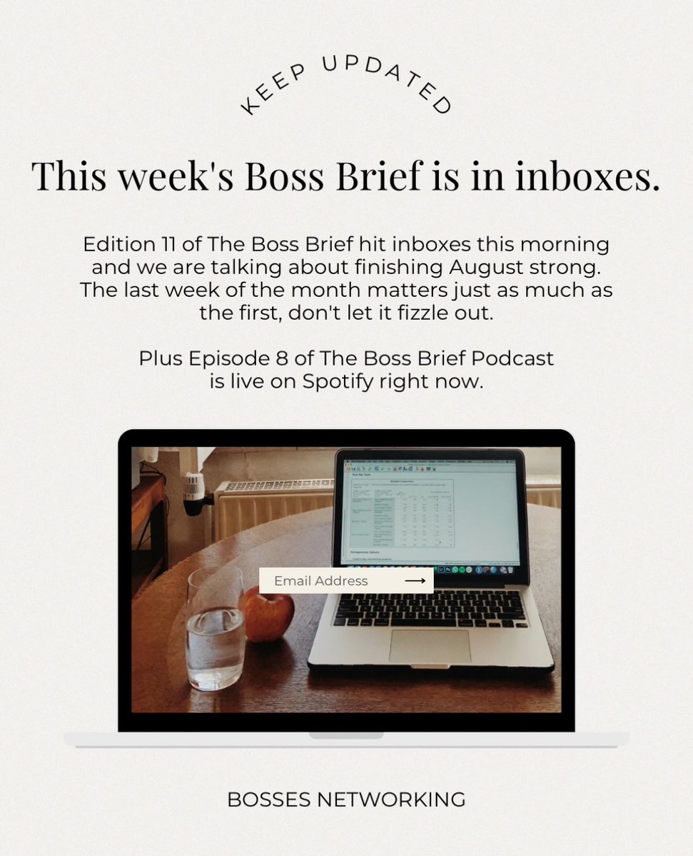 33Safiye's tweet photo. Don’t let August slip away. Finish strong, and September starts ahead. Reflect on August and choose three things to accomplish before Sunday night. The Boss Brief newsletter and Podcast Episode 8 are out now. Full week of events ahead. Check your https://t.co/vOQIHZ52t2
