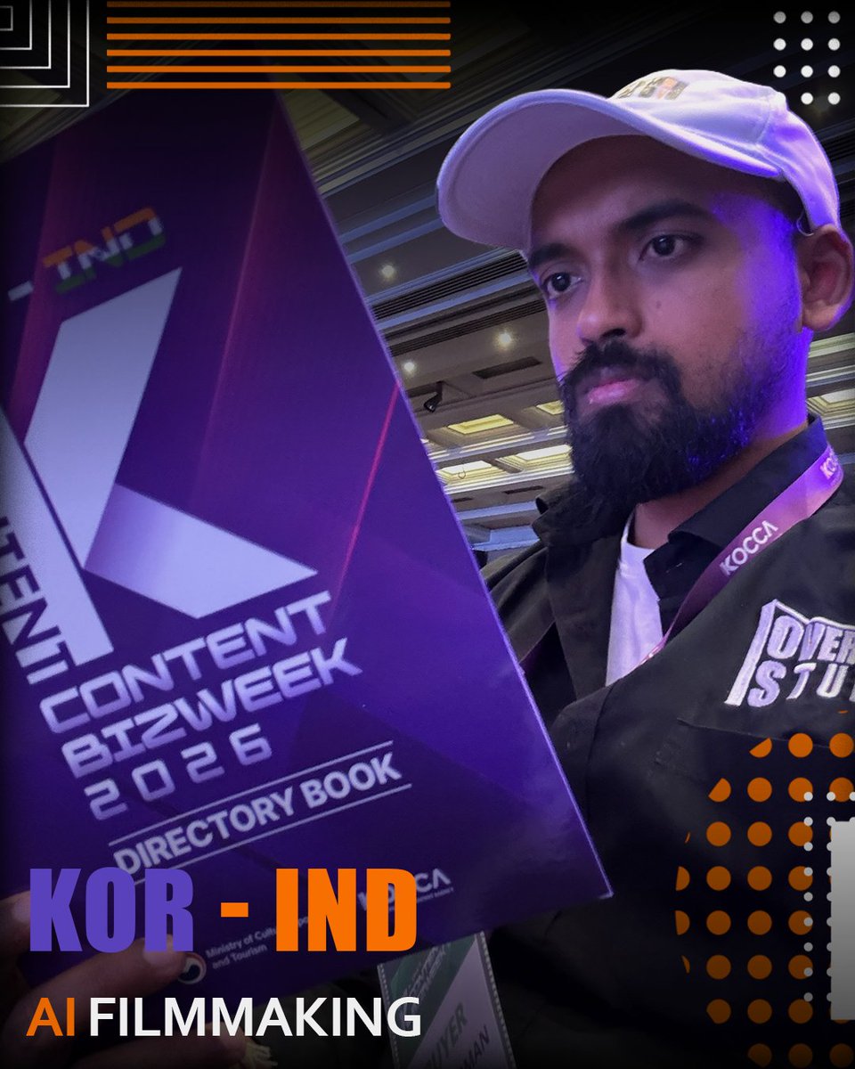 OvermanStudio's tweet photo. Incredible time at K Content BizWeek 2026! Fantastic connecting with passionate Korean &amp; Indian industry delegates.

Huge thanks to @kocca_india  and IDGS for making it happen. Exciting collaborations ahead for The Overman Studio! 

#KContentBizWeek #IndiaKorea #AIFilmmaking #B2B https://t.co/GbL5Z7T86t
