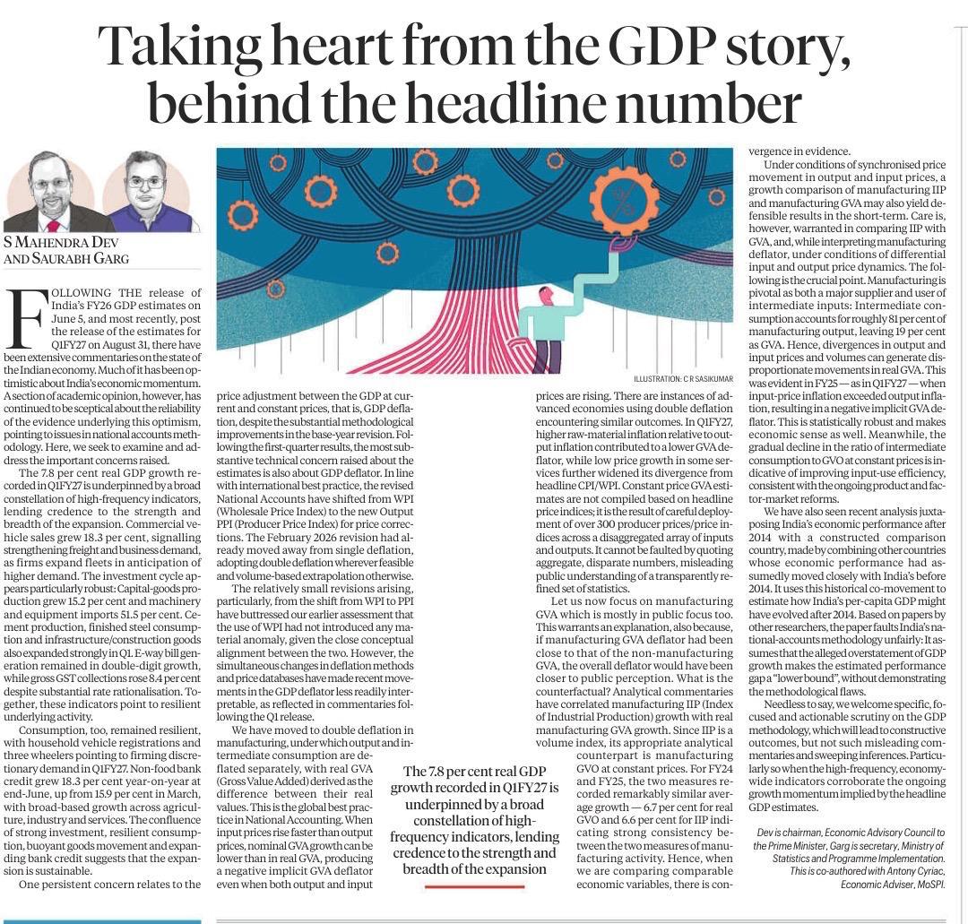 sanjeevsanyal's tweet photo. Where Mahendra Dev, Chairman EAC-PM, &amp; Saurabh Garg, Secretary MoSPI, look beyond the headline GDP number https://t.co/iQoDltUM2N