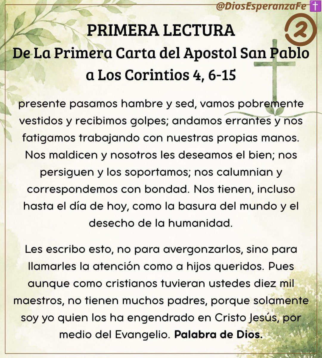 DiosEsperanzaFe's tweet photo. 🌅 ¡Bendecido #sábado! Que hoy #Jesús nos enseñe a mirar con misericordia, porque una fe que no sabe amar puede conocer las reglas, pero olvidar el corazón de #Dios. ✝️🕊️
📜1ra Lect: 1 Corintios 4, 6-15
🎶Salmo: 144
📖#Evangelio: Lucas 6, 1-5
#Esperanza #SantaMisa #Fe 🧵 https://t.co/EoasqKQLX8