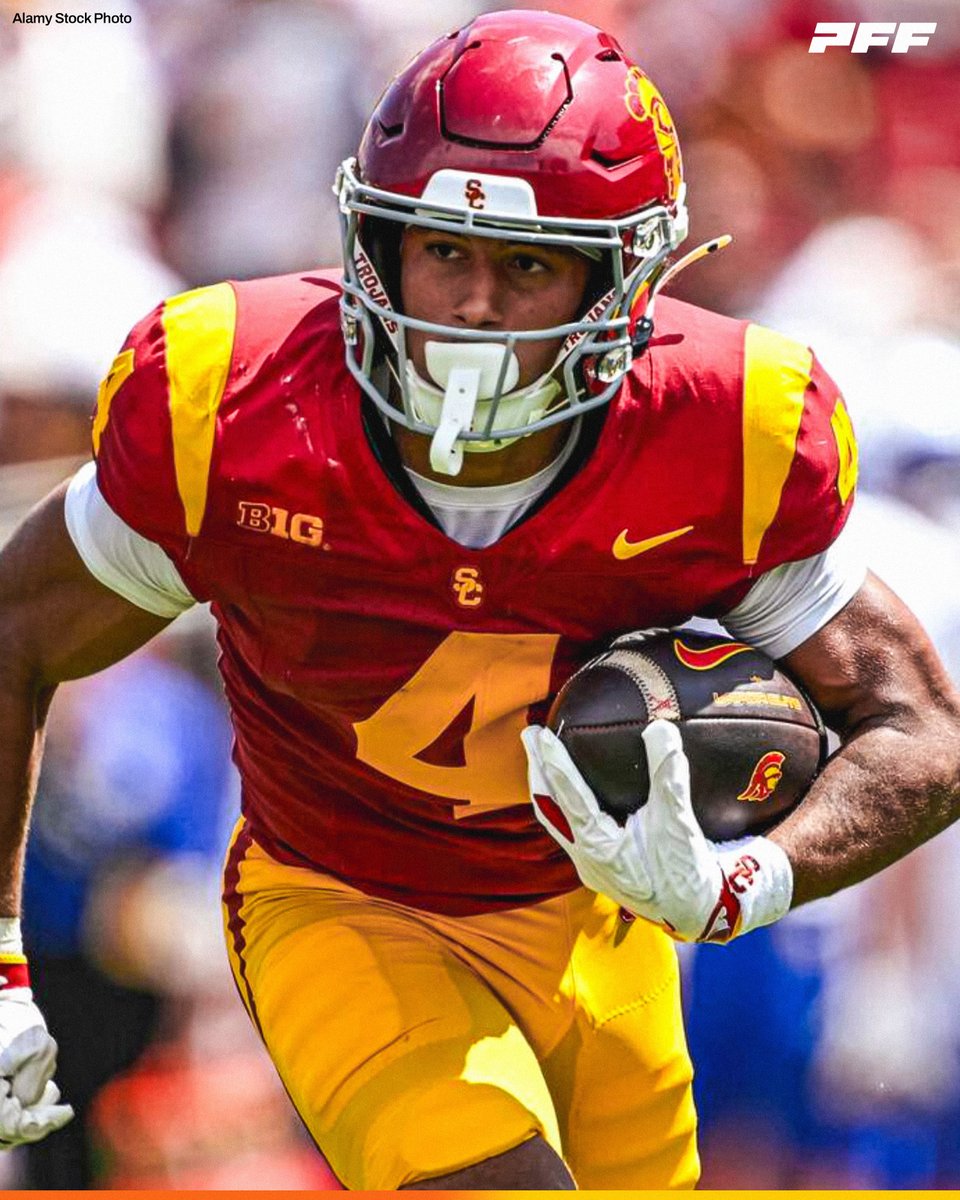 PFF_College's tweet photo. USC True Freshman WR Trent Mosley | First Two Career Games:

⚔️ Week Zero: 7 REC | 118 YDS | 1 TD
⚔️ Week One: 4 REC | 104 YDS | 2 TDS

@uscfb https://t.co/OZUC21yBwh