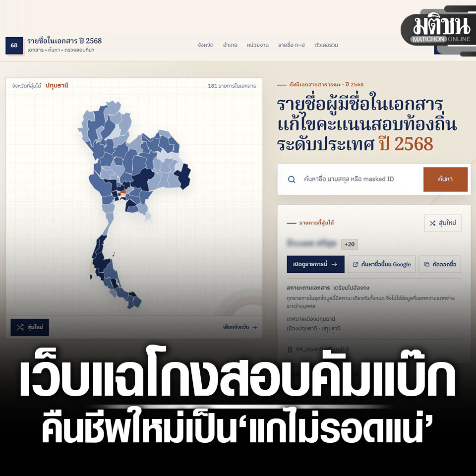 MatichonOnline's tweet photo. คัมแบ๊กแล้ว เว็บแฉโกงสอบท้องถิ่น หลังปลิวไม่กี่วัน คืนชีพใหม่เป็น 'แกไม่รอดแน่' ข้อมูลแน่นกว่าเดิม

#มติชนออนไลน์ https://t.co/9GyIAWzzPc