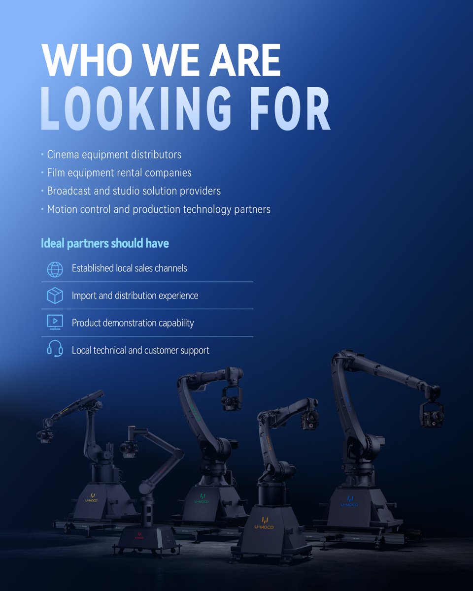 umoco2020's tweet photo. We’re expanding globally. 🌍 U-MOCO is now looking for distribution partners worldwide. Let’s bring motion control to more creators.
📩 info@u-moco.com
#umoco #roboticarm #MotionControl #Cinematography #FilmEquipment #CameraRobotics #Distributorwanted #filmmaking #moco https://t.co/Zd3rgImpXQ