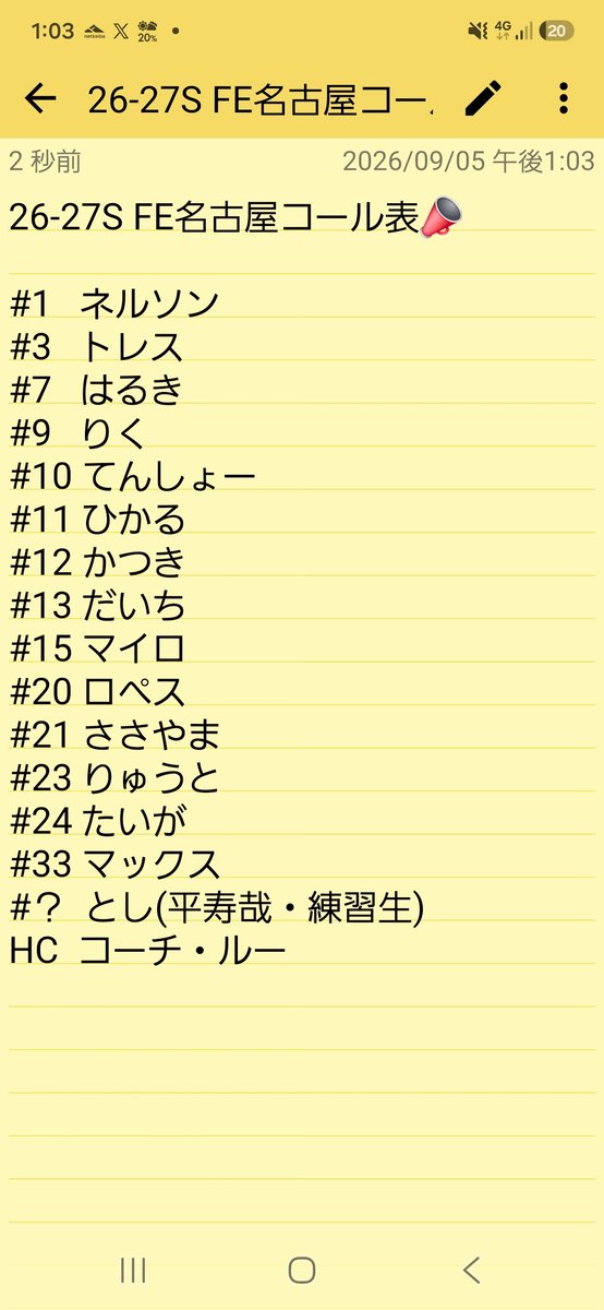 t_himuro1985's tweet photo. 2026-27シーズン
FE名古屋ロスターコール表🦅ver.9.5
コレはあくまでロスターコールやナイスプレー時コール用なので、それ以外の時は各々の好きに呼んであげてくださいね📣
諸々を修正しました...これで大丈夫なはず😅
今シーズンもFEfamily一丸で後押ししましょう...ALL IN🔥
#FE名古屋 #FEVER https://t.co/ko1iCvoBXv