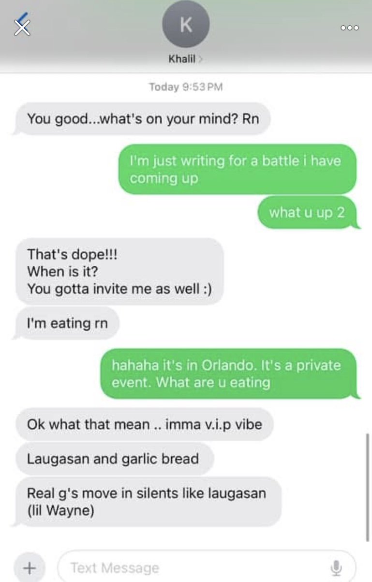 JazTheRapper's tweet photo. Day 2 of us texting. I was cool man. Spelling lasagna wrong TWICE is crazy. https://t.co/4rfuARPsRi