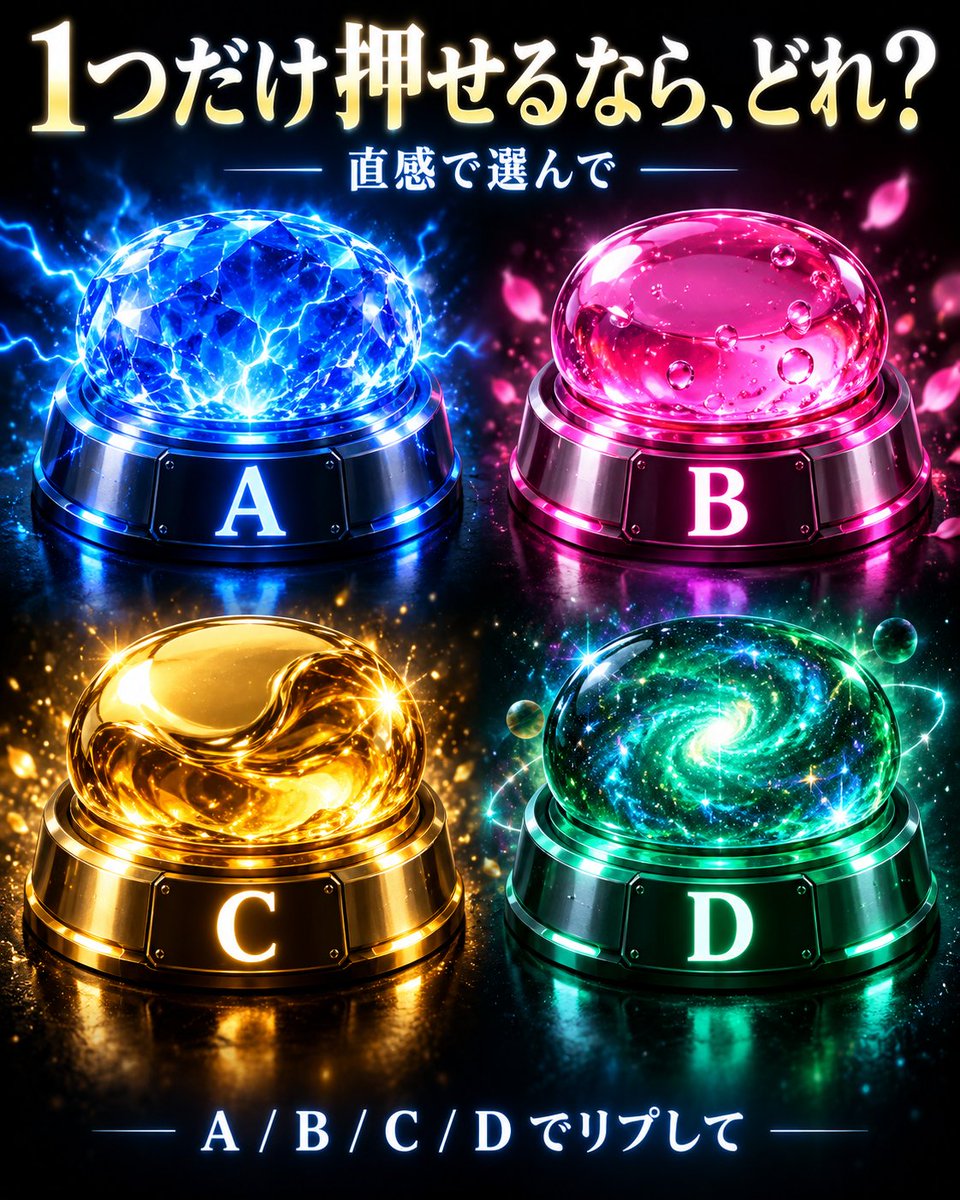 sindohanemys's tweet photo. 1つだけ押せるなら、どれ？

直感でA / B / C / Dを選んでください。
理由は考えず、最初に惹かれたやつ。
一番人気、予想外かも。 https://t.co/HRUGHt74ee